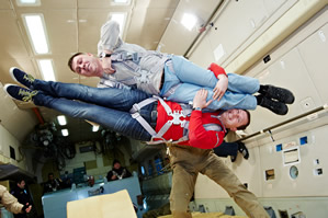 zero-g flight in airplane